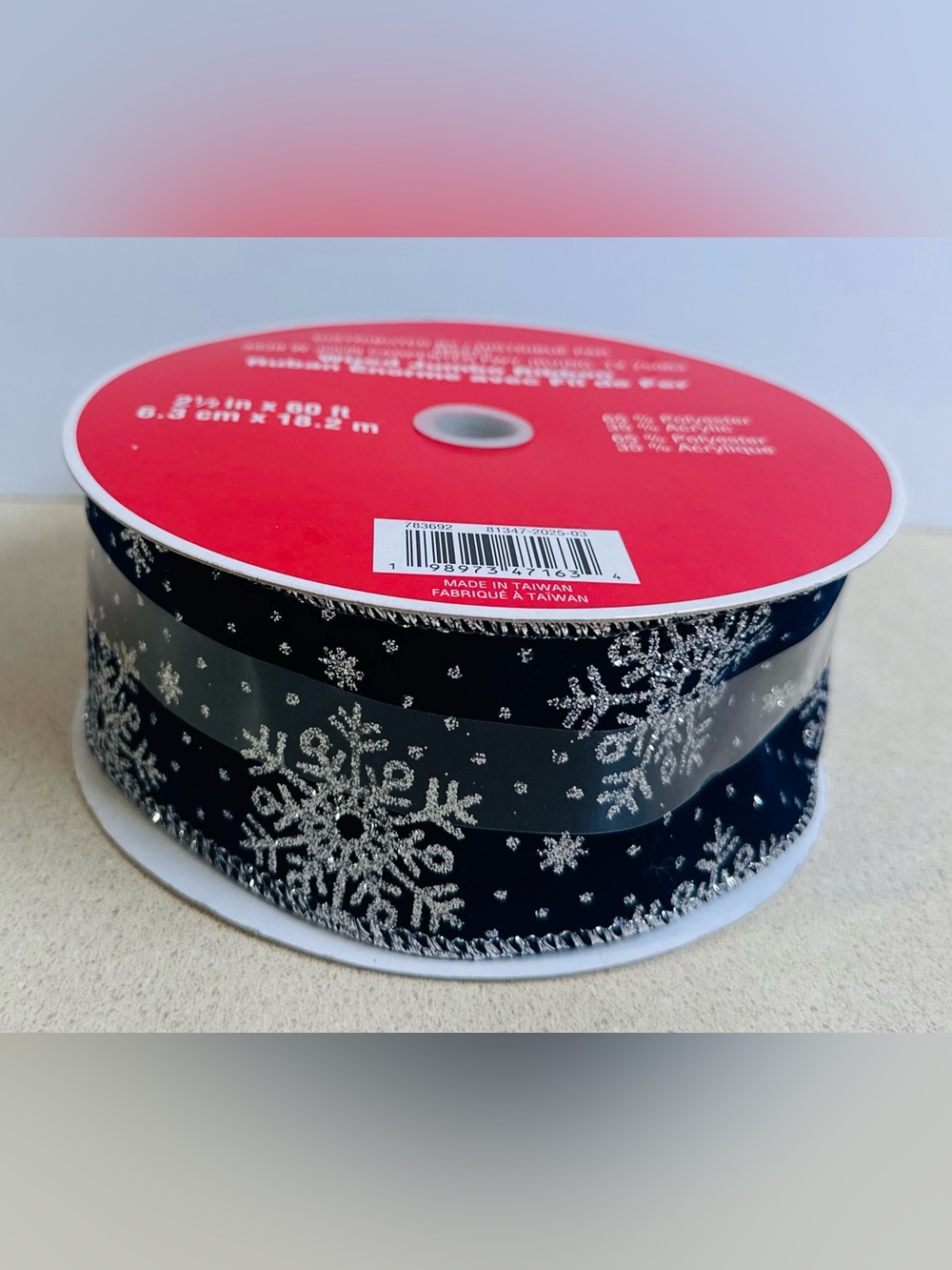 CELEBRATE IT Blue Velvet w/ Silver Snowflakes Wire Edge Ribbon 2.5" x 60' Wrap